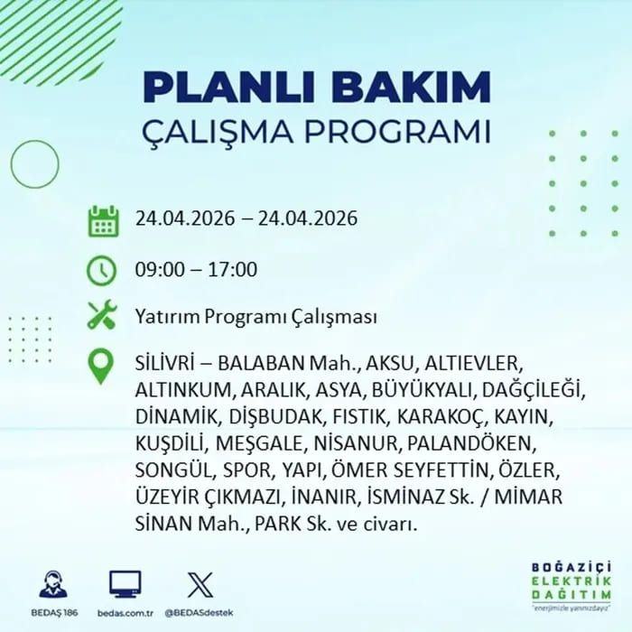 İstanbul'da yaşayanlar dikkat! Birçok ilçede elektrik kesintisi yaşanacak: İstanbul elektrik kesintisi sorgulama 24 Nisan 2026 5