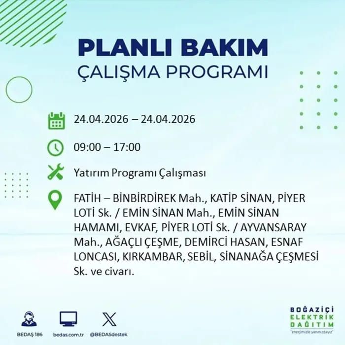 İstanbul'da yaşayanlar dikkat! Birçok ilçede elektrik kesintisi yaşanacak: İstanbul elektrik kesintisi sorgulama 24 Nisan 2026 7
