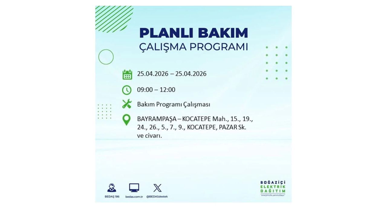 BEDAŞ duyurdu: İşte İstanbul'da 25 Nisan elektrik kesintisi yaşanacak ilçeler 10