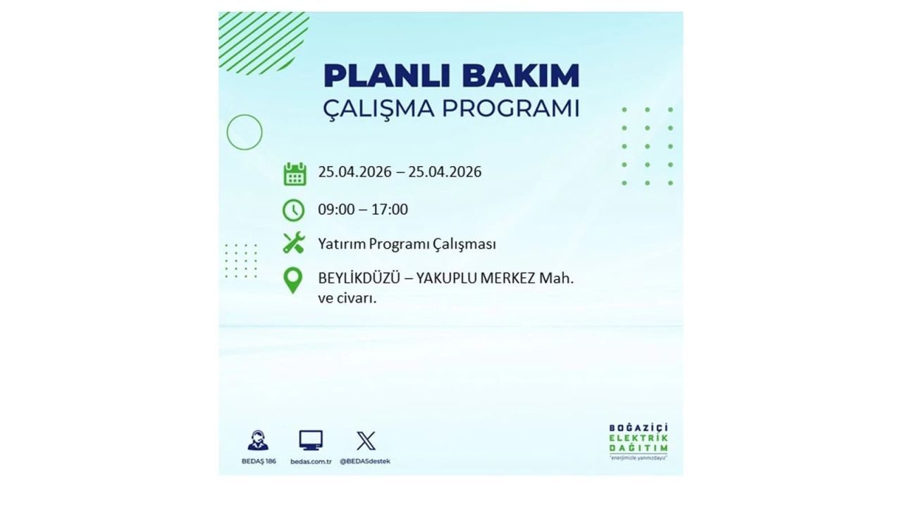 BEDAŞ duyurdu: İşte İstanbul'da 25 Nisan elektrik kesintisi yaşanacak ilçeler 11