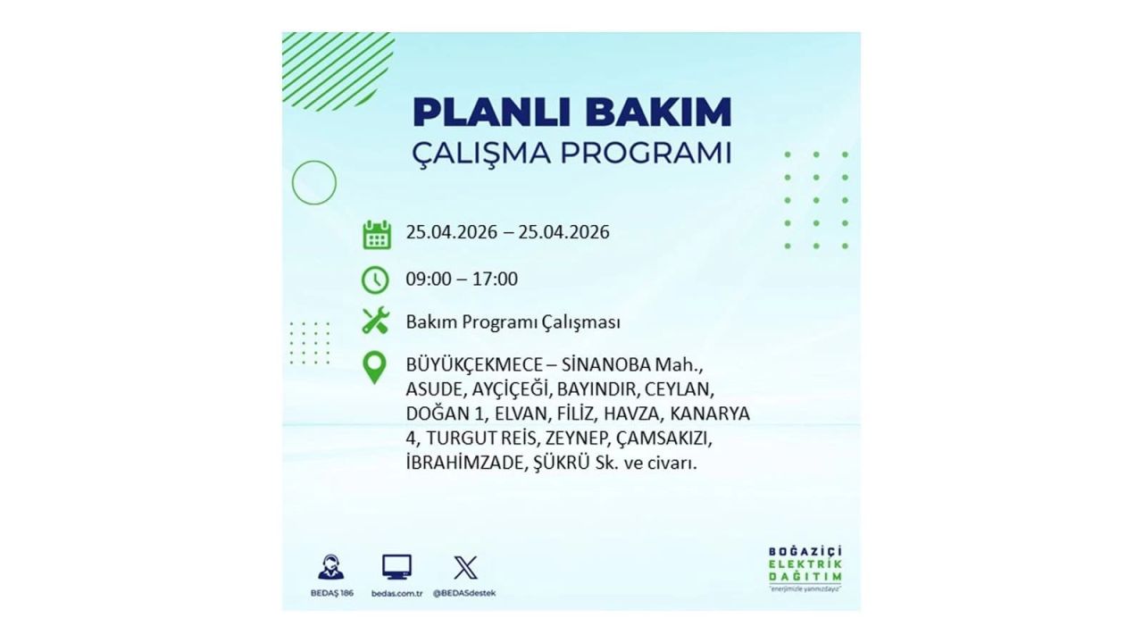 BEDAŞ duyurdu: İşte İstanbul'da 25 Nisan elektrik kesintisi yaşanacak ilçeler 12