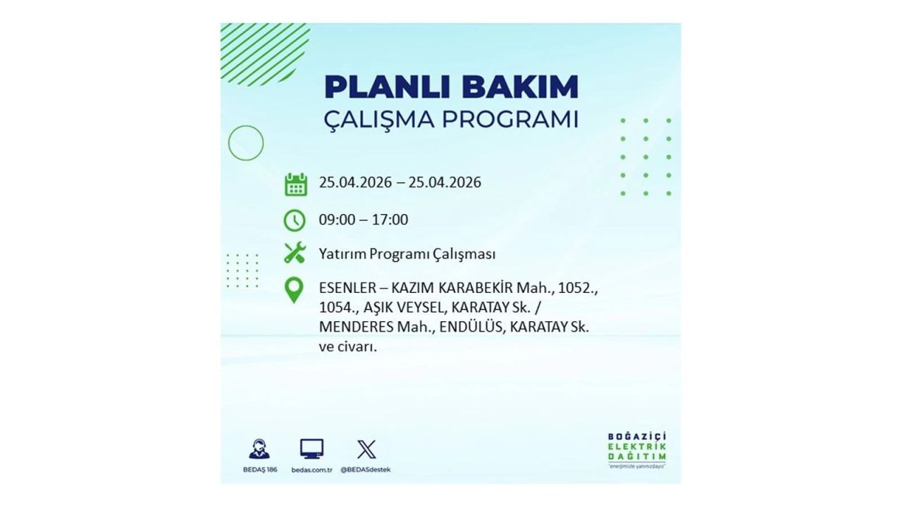 BEDAŞ duyurdu: İşte İstanbul'da 25 Nisan elektrik kesintisi yaşanacak ilçeler 13