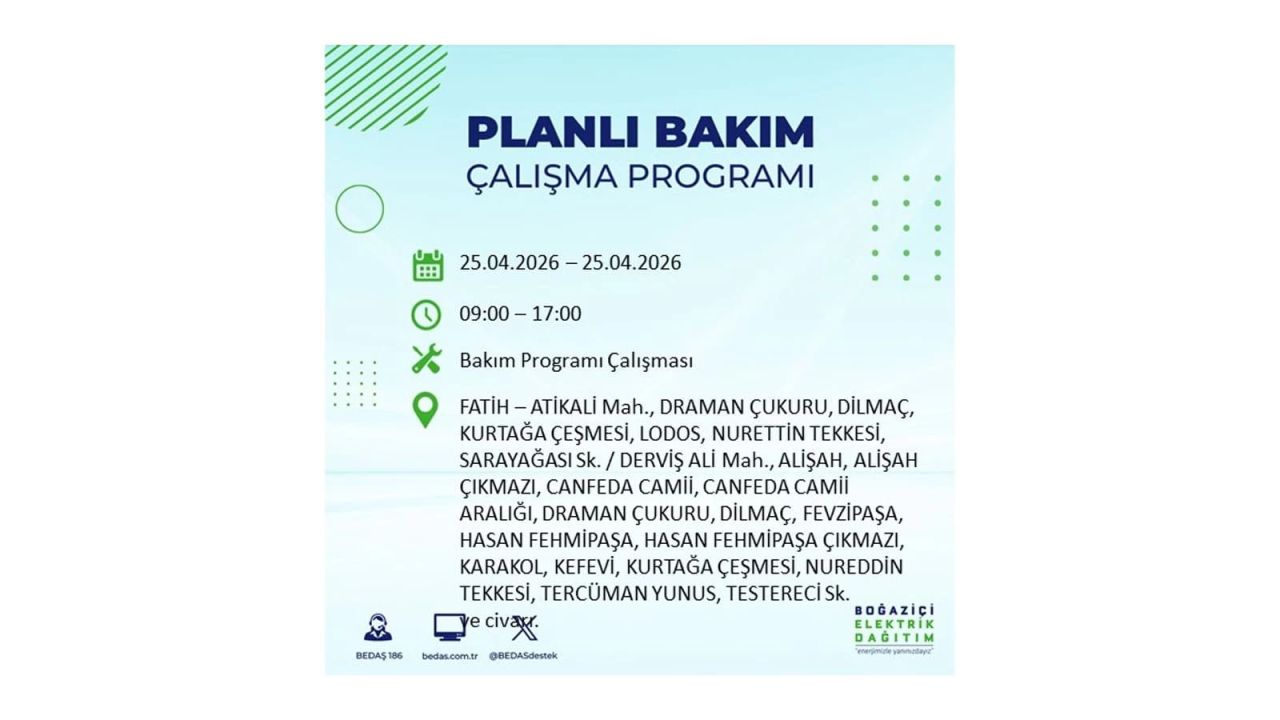 BEDAŞ duyurdu: İşte İstanbul'da 25 Nisan elektrik kesintisi yaşanacak ilçeler 14