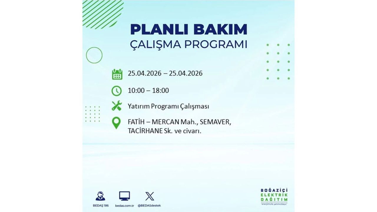 BEDAŞ duyurdu: İşte İstanbul'da 25 Nisan elektrik kesintisi yaşanacak ilçeler 15