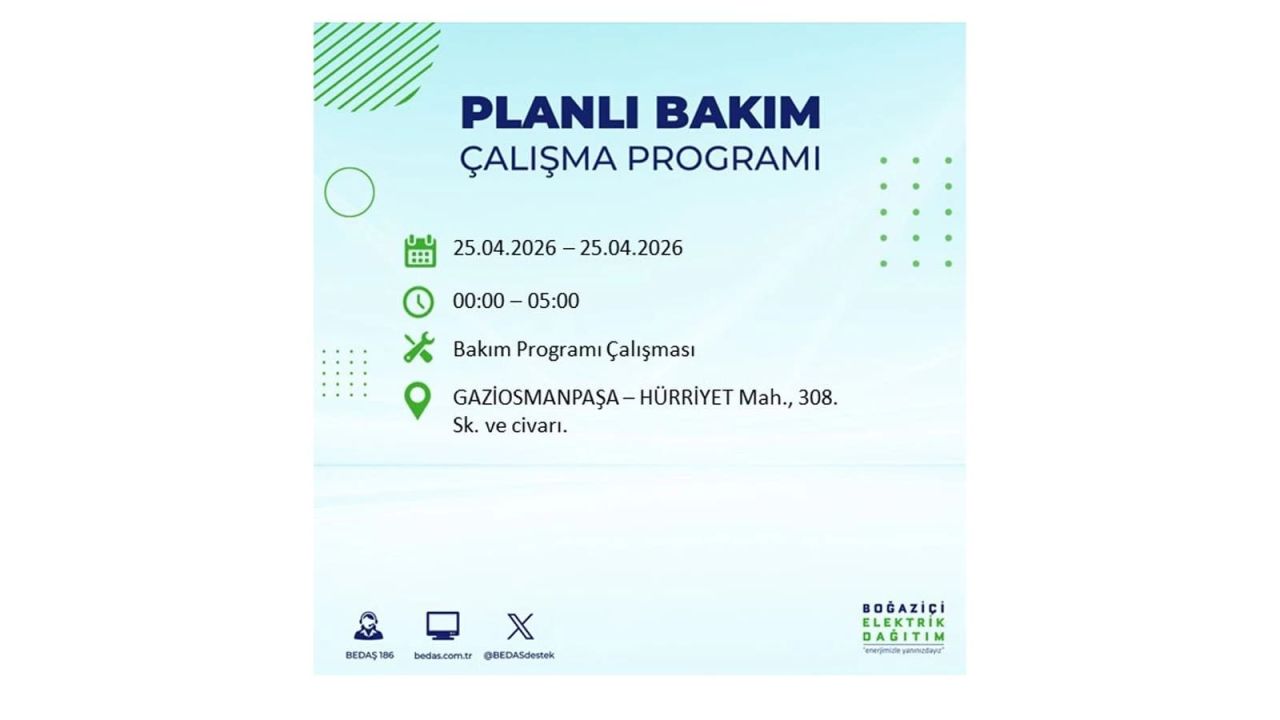 BEDAŞ duyurdu: İşte İstanbul'da 25 Nisan elektrik kesintisi yaşanacak ilçeler 16