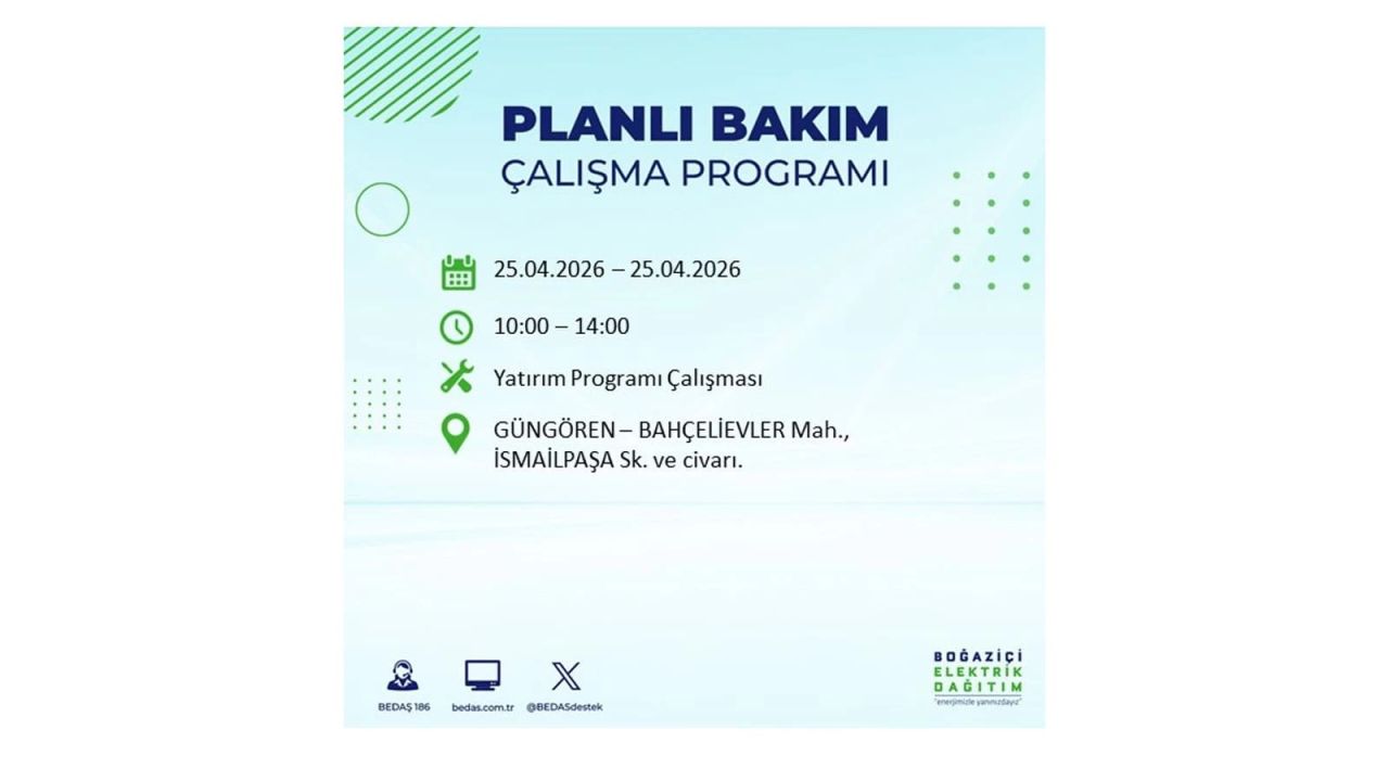 BEDAŞ duyurdu: İşte İstanbul'da 25 Nisan elektrik kesintisi yaşanacak ilçeler 17