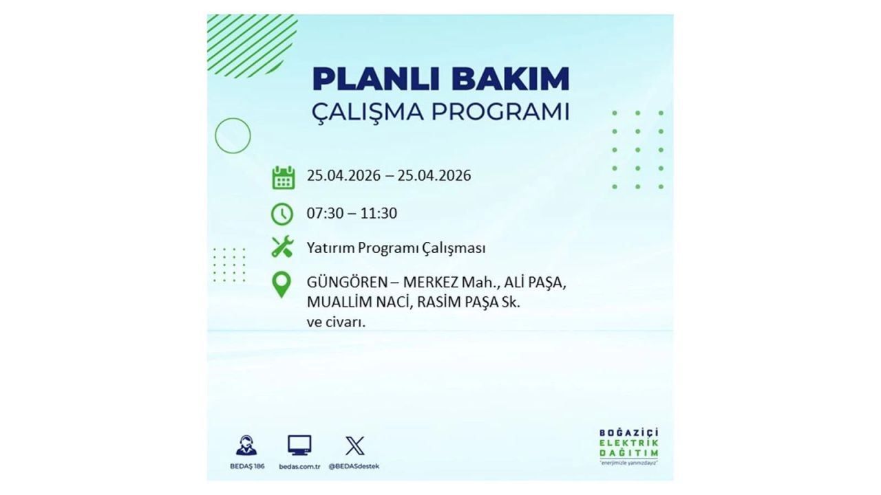 BEDAŞ duyurdu: İşte İstanbul'da 25 Nisan elektrik kesintisi yaşanacak ilçeler 18