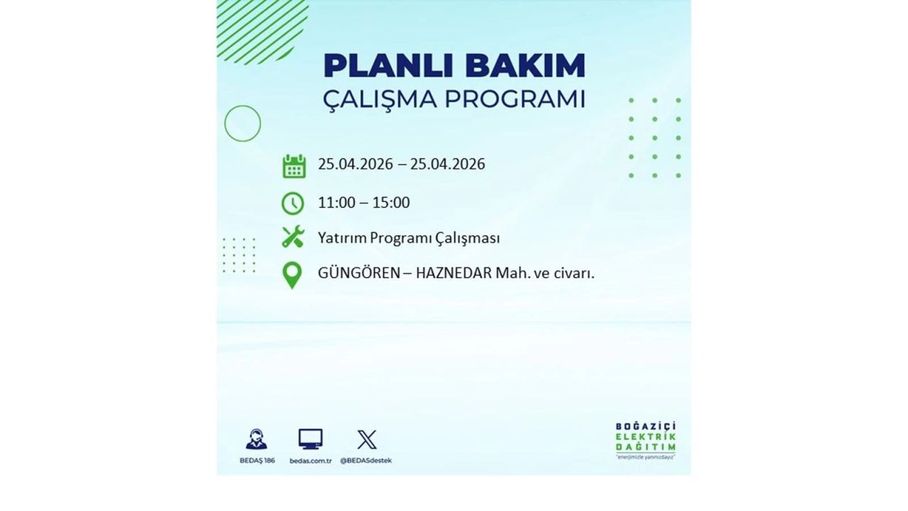 BEDAŞ duyurdu: İşte İstanbul'da 25 Nisan elektrik kesintisi yaşanacak ilçeler 19