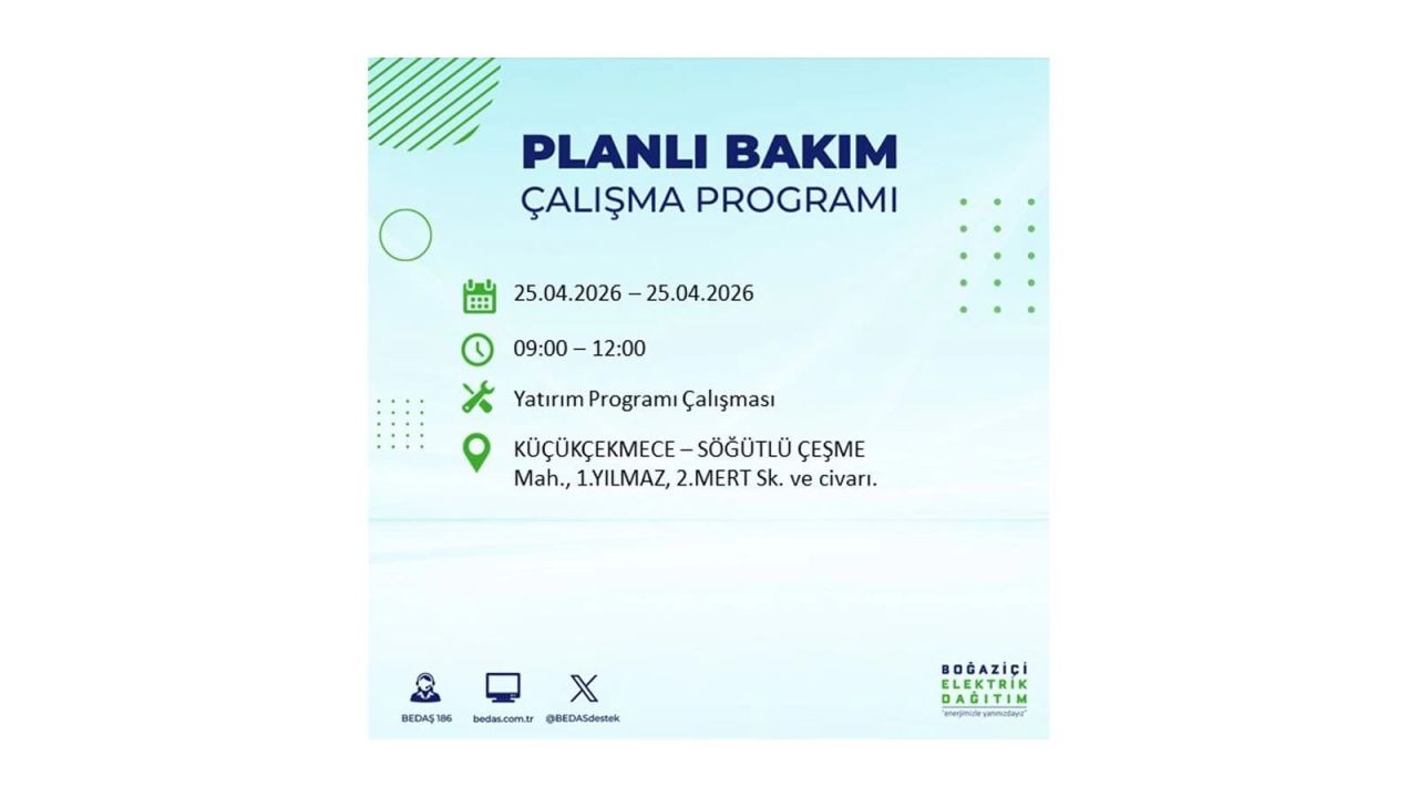 BEDAŞ duyurdu: İşte İstanbul'da 25 Nisan elektrik kesintisi yaşanacak ilçeler 20