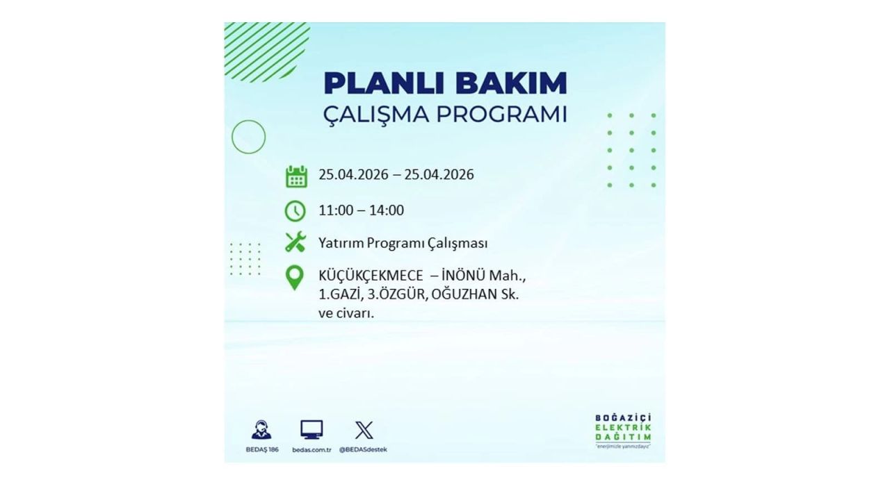 BEDAŞ duyurdu: İşte İstanbul'da 25 Nisan elektrik kesintisi yaşanacak ilçeler 22