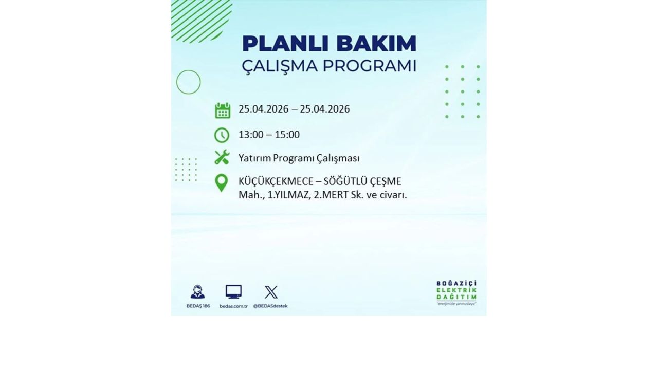 BEDAŞ duyurdu: İşte İstanbul'da 25 Nisan elektrik kesintisi yaşanacak ilçeler 24