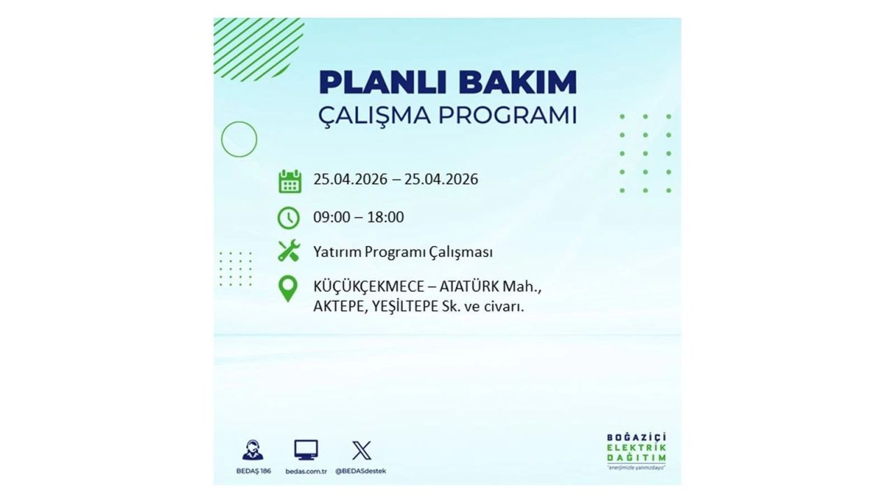 BEDAŞ duyurdu: İşte İstanbul'da 25 Nisan elektrik kesintisi yaşanacak ilçeler 25