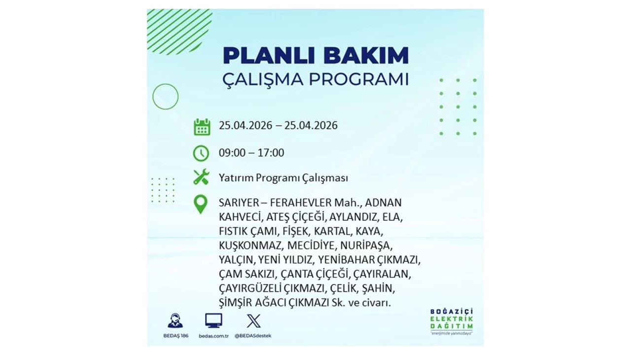 BEDAŞ duyurdu: İşte İstanbul'da 25 Nisan elektrik kesintisi yaşanacak ilçeler 27