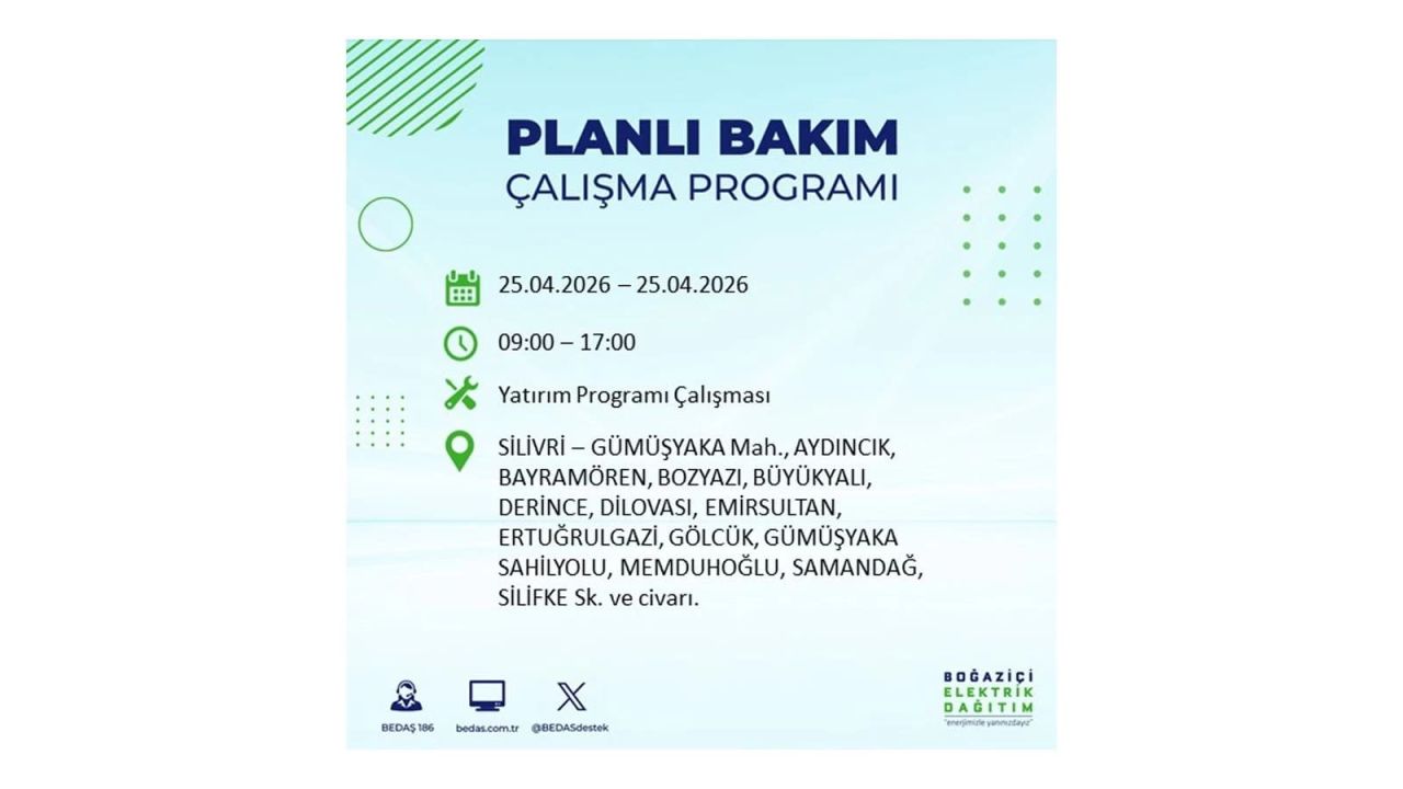 BEDAŞ duyurdu: İşte İstanbul'da 25 Nisan elektrik kesintisi yaşanacak ilçeler 28