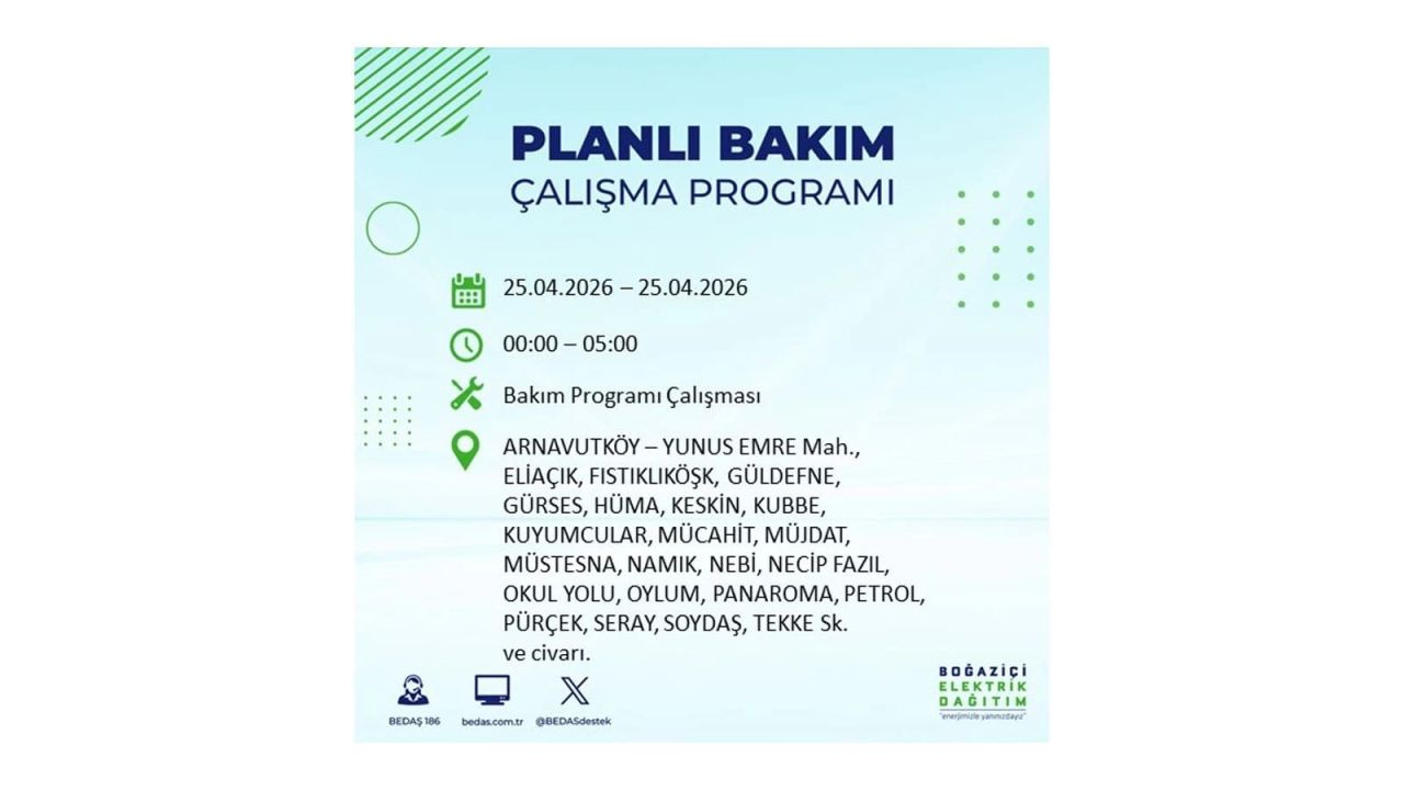 BEDAŞ duyurdu: İşte İstanbul'da 25 Nisan elektrik kesintisi yaşanacak ilçeler 3