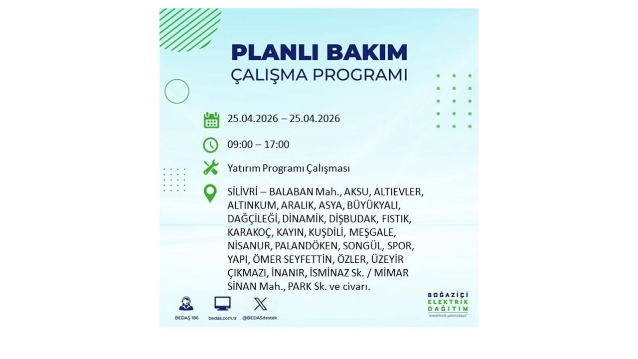 BEDAŞ duyurdu: İşte İstanbul'da 25 Nisan elektrik kesintisi yaşanacak ilçeler 30