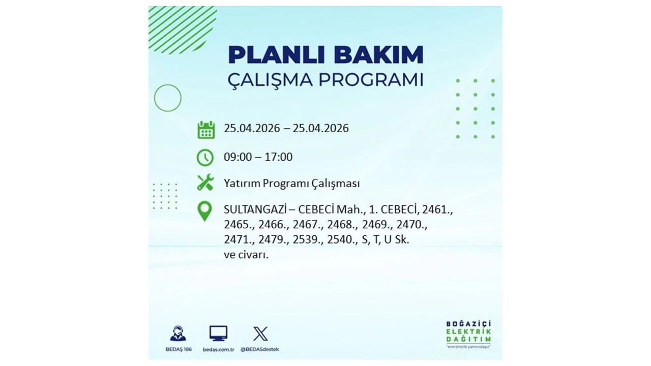 BEDAŞ duyurdu: İşte İstanbul'da 25 Nisan elektrik kesintisi yaşanacak ilçeler 31