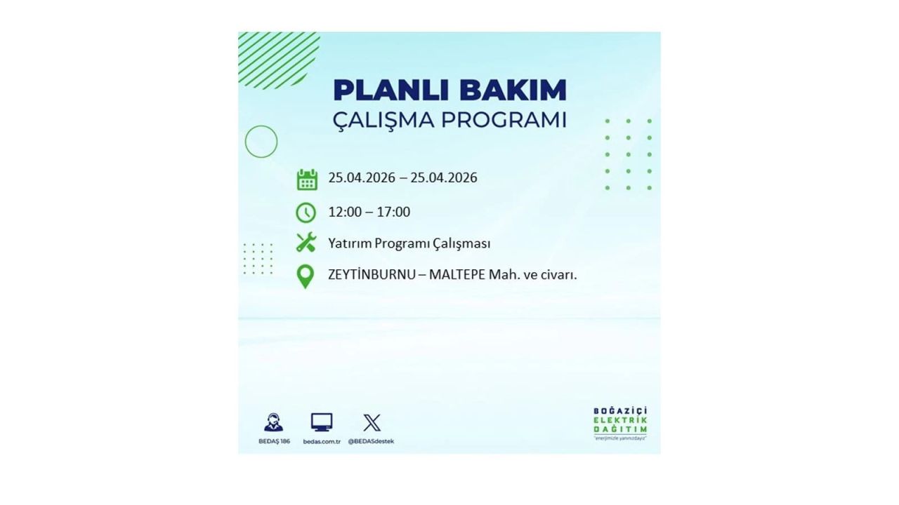 BEDAŞ duyurdu: İşte İstanbul'da 25 Nisan elektrik kesintisi yaşanacak ilçeler 32