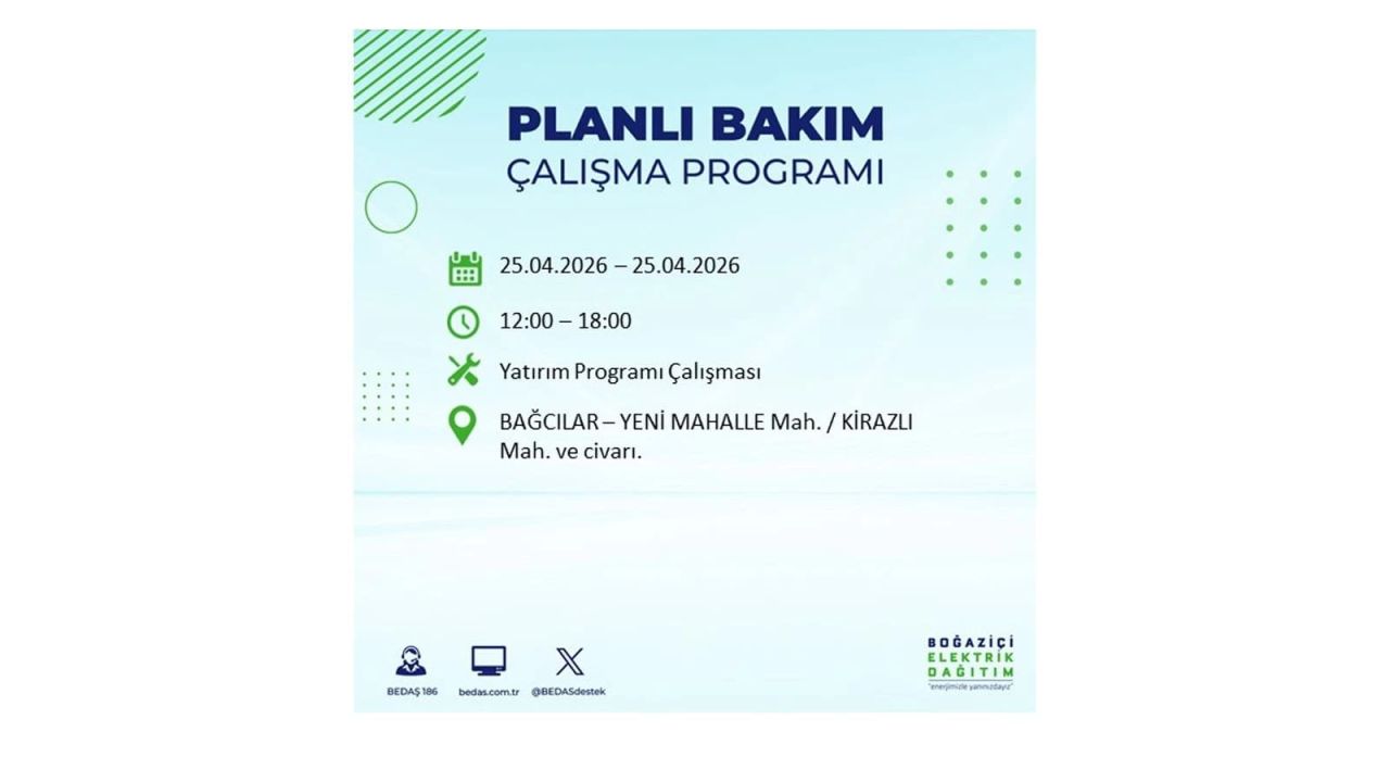 BEDAŞ duyurdu: İşte İstanbul'da 25 Nisan elektrik kesintisi yaşanacak ilçeler 6
