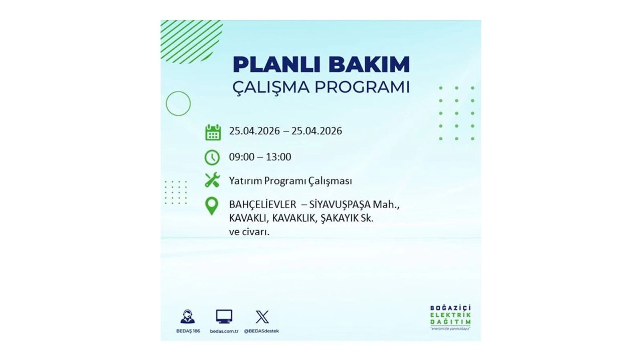 BEDAŞ duyurdu: İşte İstanbul'da 25 Nisan elektrik kesintisi yaşanacak ilçeler 7