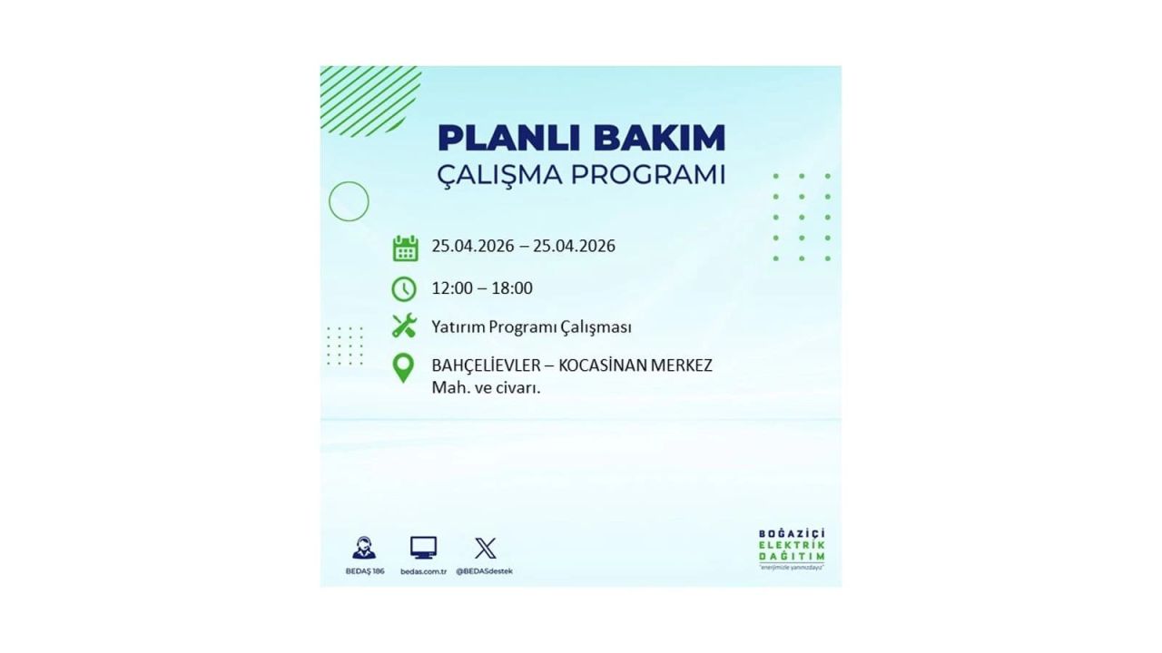 BEDAŞ duyurdu: İşte İstanbul'da 25 Nisan elektrik kesintisi yaşanacak ilçeler 8