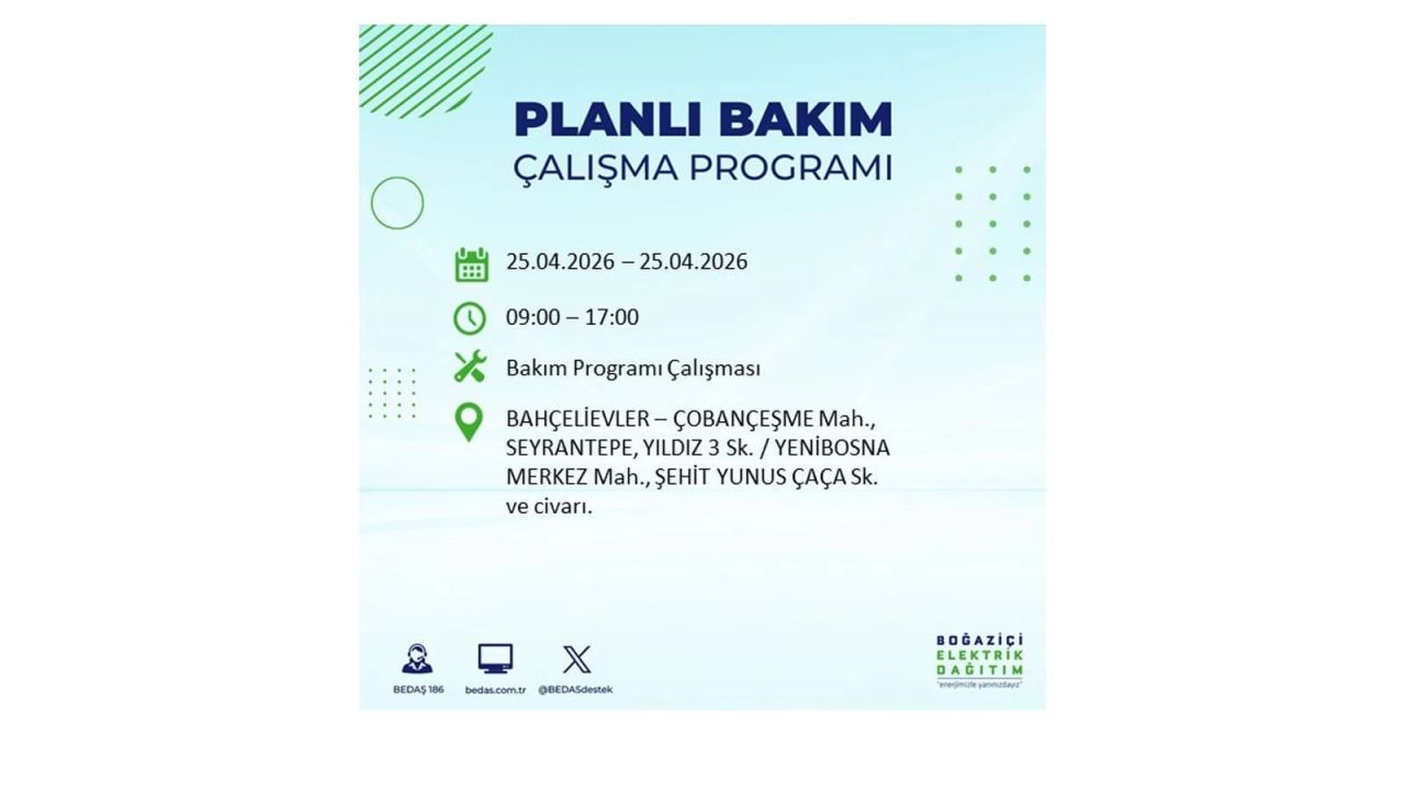 BEDAŞ duyurdu: İşte İstanbul'da 25 Nisan elektrik kesintisi yaşanacak ilçeler 9