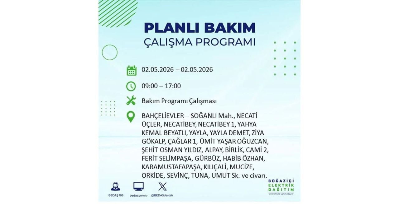 İstanbul’da yarın elektrikler kesilecek! 2 Mayıs ilçe ilçe kesinti listesi 11