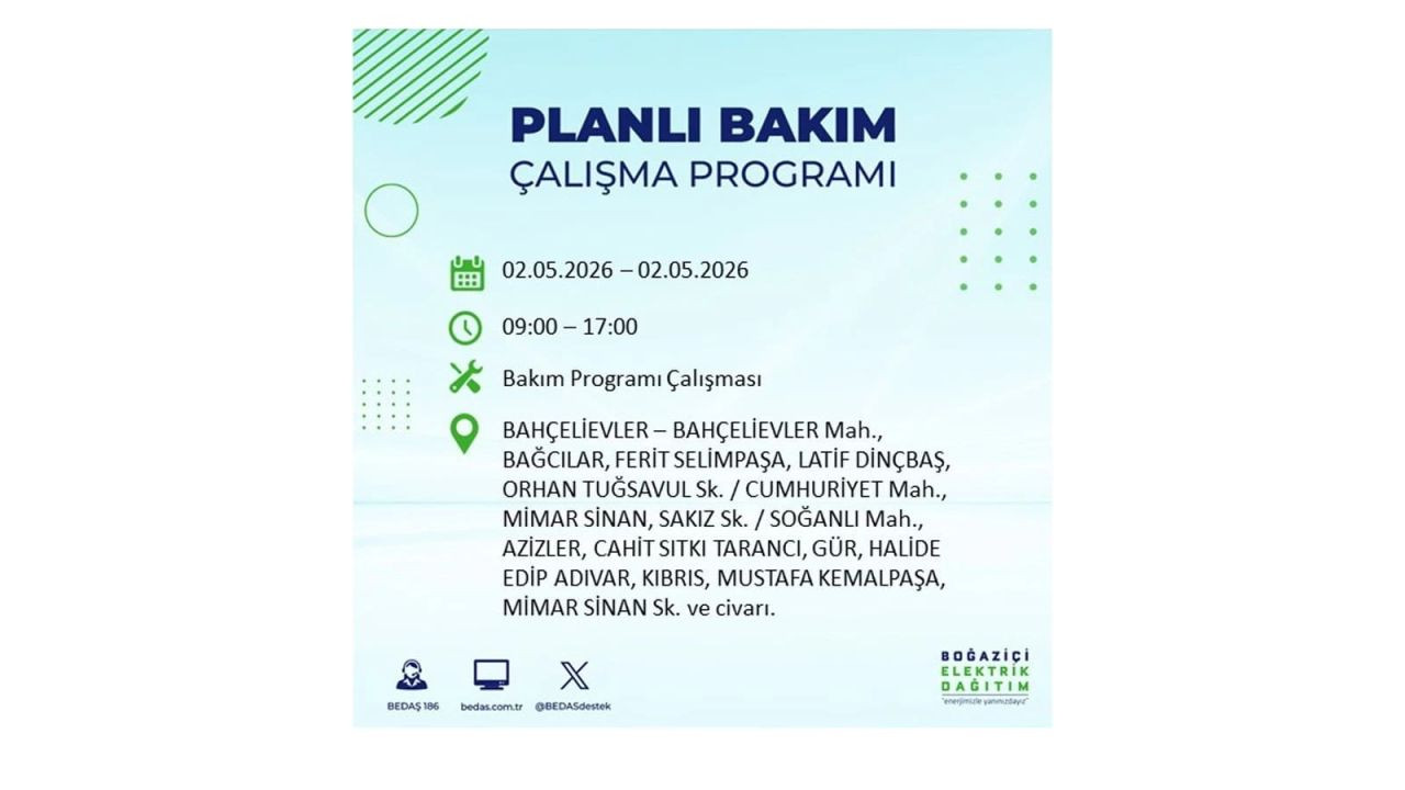 İstanbul’da yarın elektrikler kesilecek! 2 Mayıs ilçe ilçe kesinti listesi 12