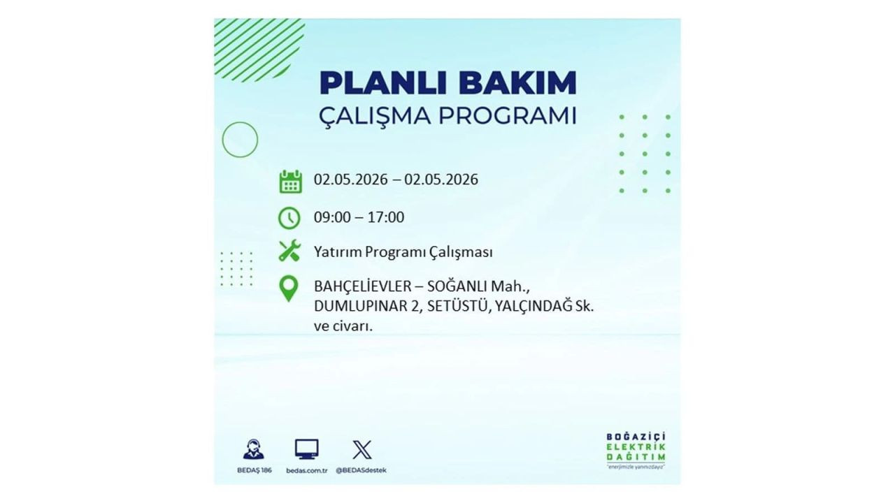 İstanbul’da yarın elektrikler kesilecek! 2 Mayıs ilçe ilçe kesinti listesi 13