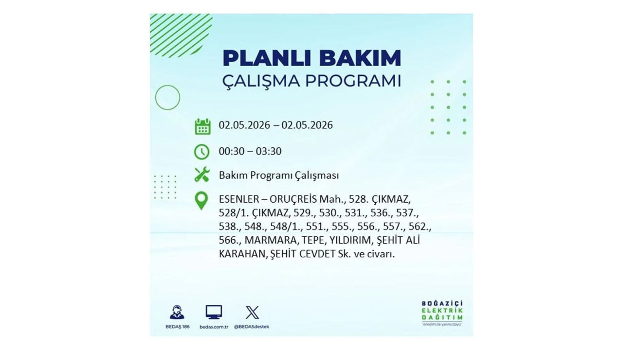 İstanbul’da yarın elektrikler kesilecek! 2 Mayıs ilçe ilçe kesinti listesi 18