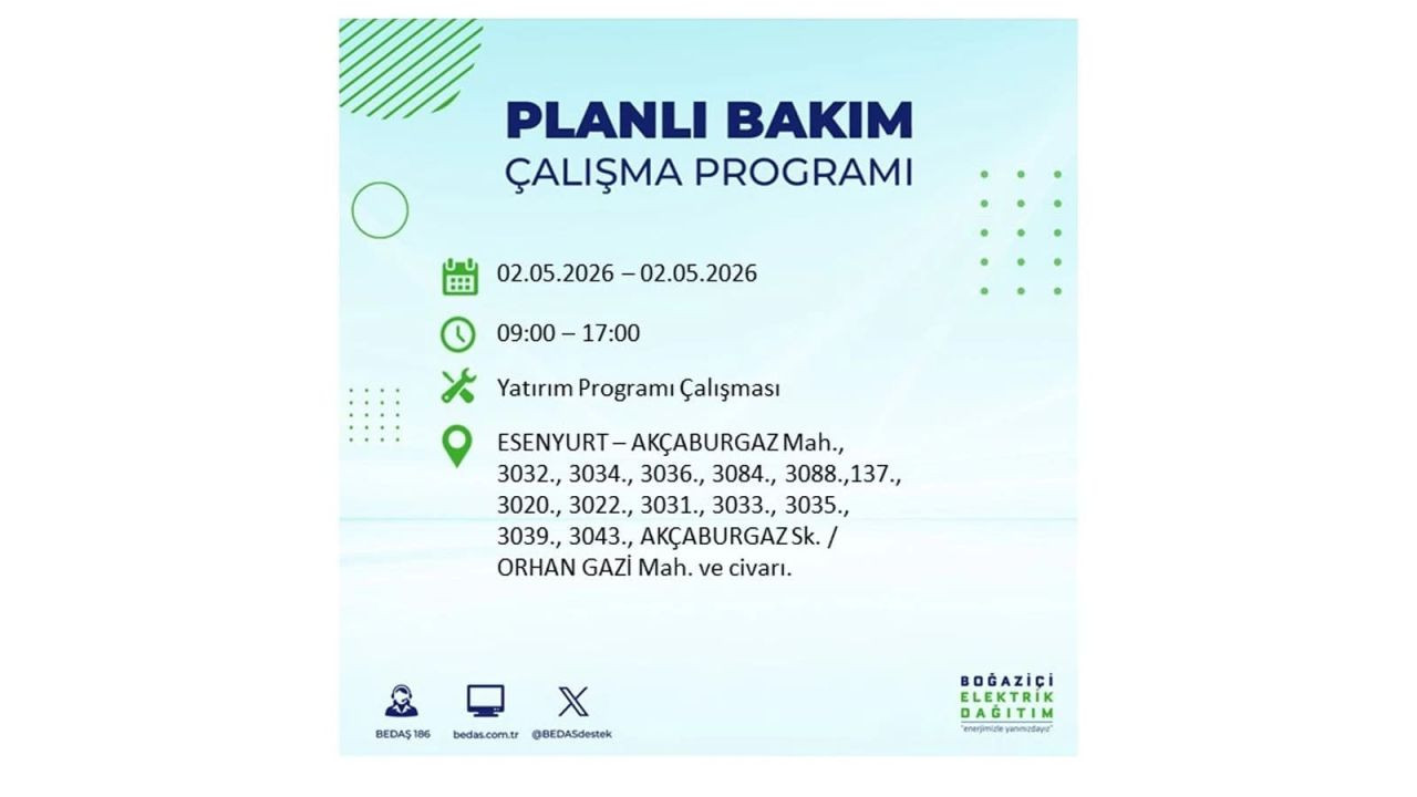 İstanbul’da yarın elektrikler kesilecek! 2 Mayıs ilçe ilçe kesinti listesi 19
