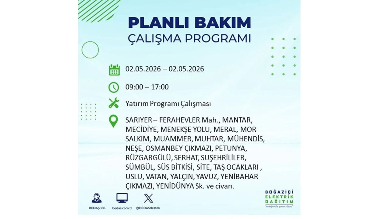 İstanbul’da yarın elektrikler kesilecek! 2 Mayıs ilçe ilçe kesinti listesi 24