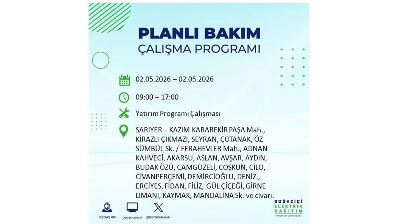 İstanbul’da yarın elektrikler kesilecek! 2 Mayıs ilçe ilçe kesinti listesi 25