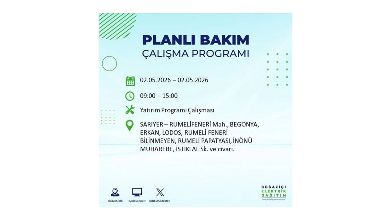 İstanbul’da yarın elektrikler kesilecek! 2 Mayıs ilçe ilçe kesinti listesi 26
