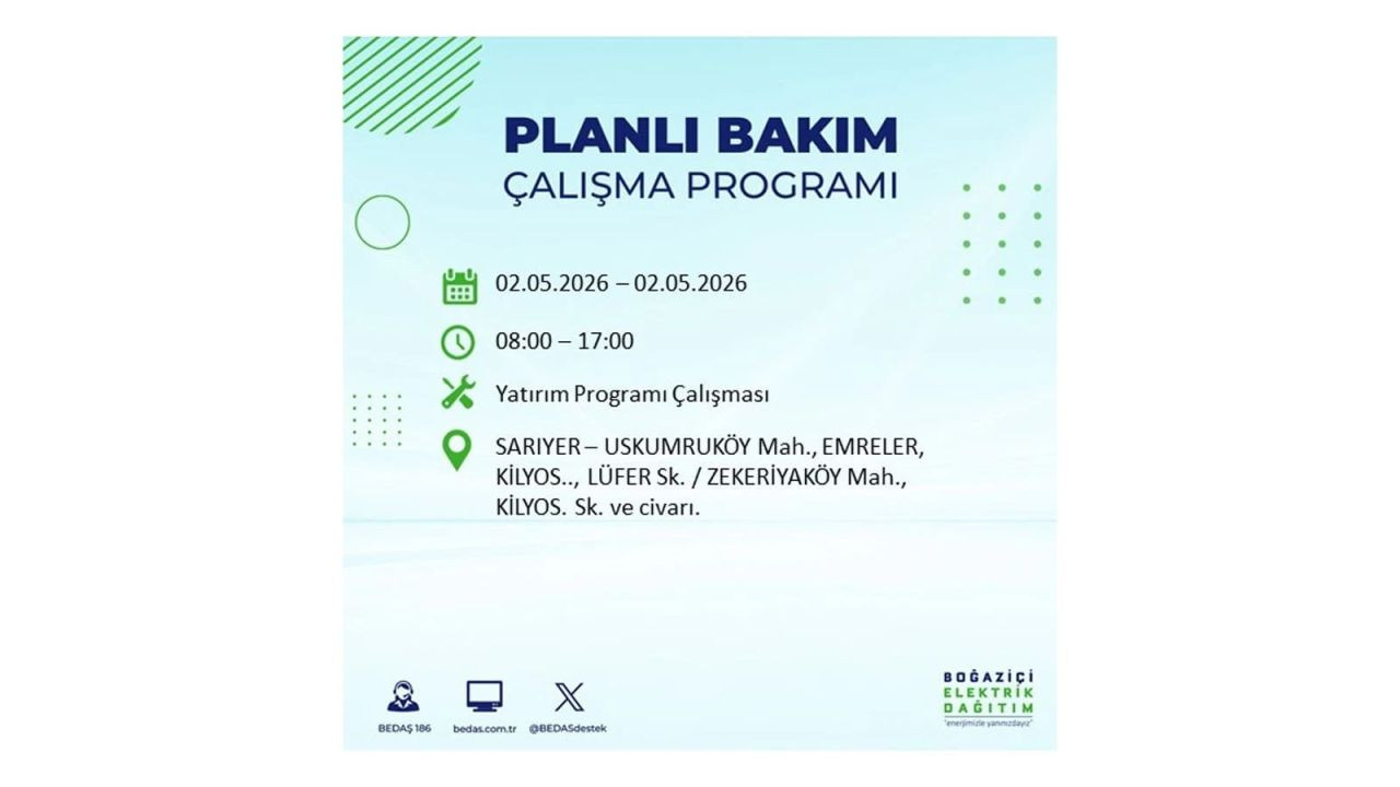 İstanbul’da yarın elektrikler kesilecek! 2 Mayıs ilçe ilçe kesinti listesi 27