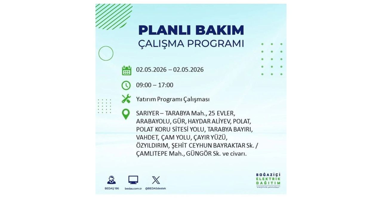 İstanbul’da yarın elektrikler kesilecek! 2 Mayıs ilçe ilçe kesinti listesi 28