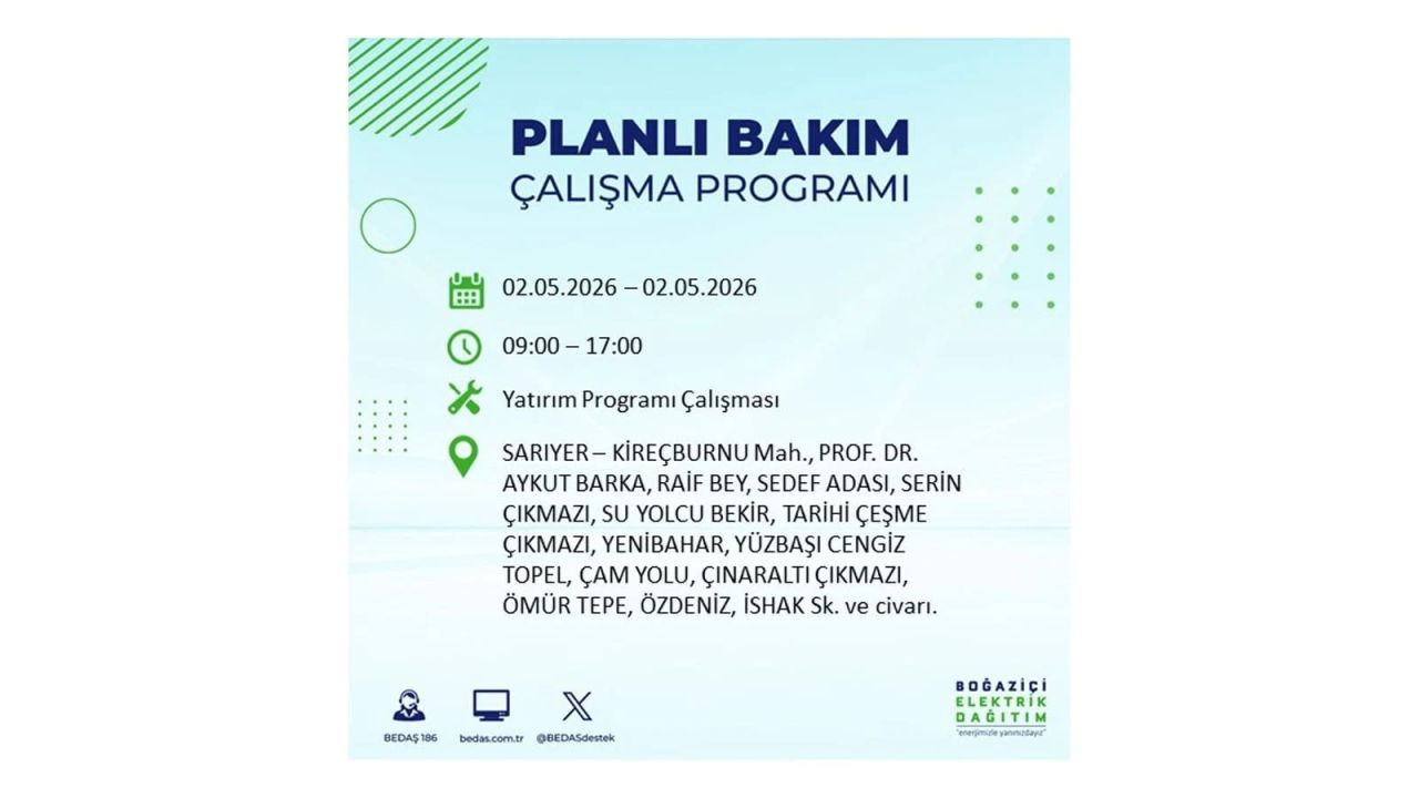 İstanbul’da yarın elektrikler kesilecek! 2 Mayıs ilçe ilçe kesinti listesi 29