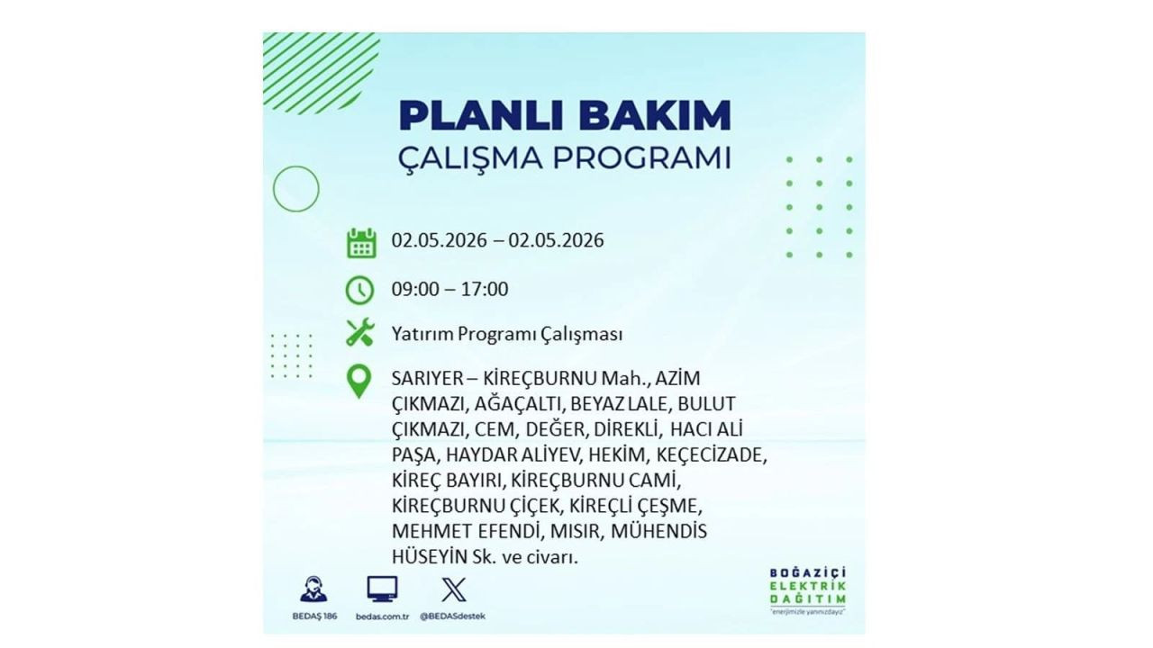 İstanbul’da yarın elektrikler kesilecek! 2 Mayıs ilçe ilçe kesinti listesi 30