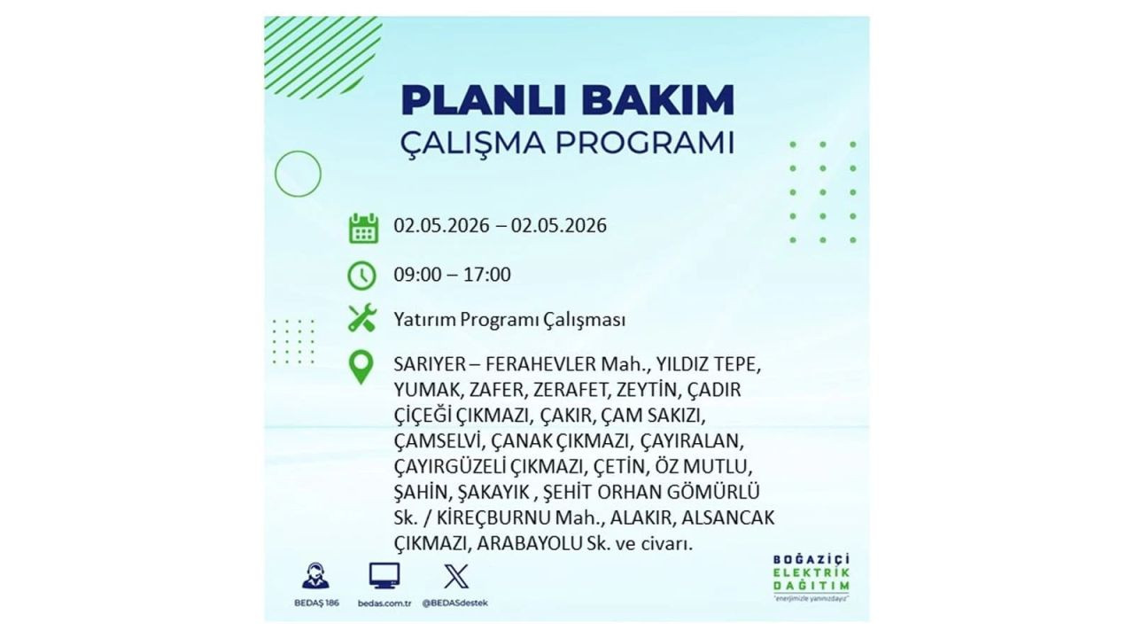 İstanbul’da yarın elektrikler kesilecek! 2 Mayıs ilçe ilçe kesinti listesi 31