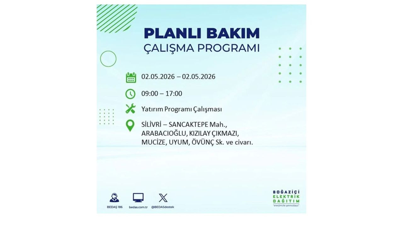 İstanbul’da yarın elektrikler kesilecek! 2 Mayıs ilçe ilçe kesinti listesi 32