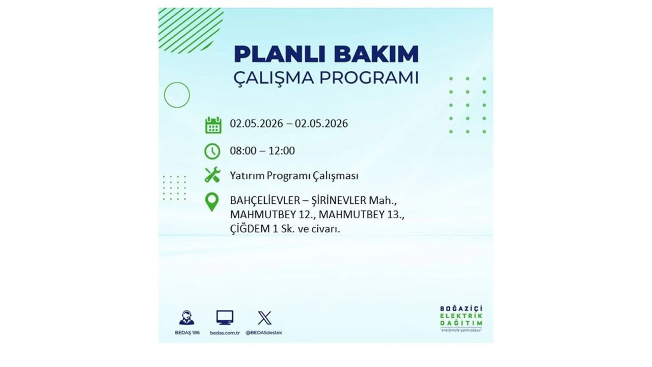 İstanbul’da yarın elektrikler kesilecek! 2 Mayıs ilçe ilçe kesinti listesi 8