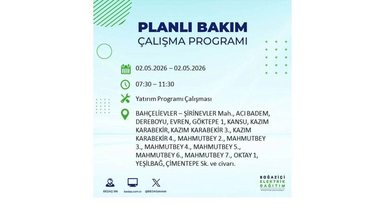 İstanbul’da yarın elektrikler kesilecek! 2 Mayıs ilçe ilçe kesinti listesi 9