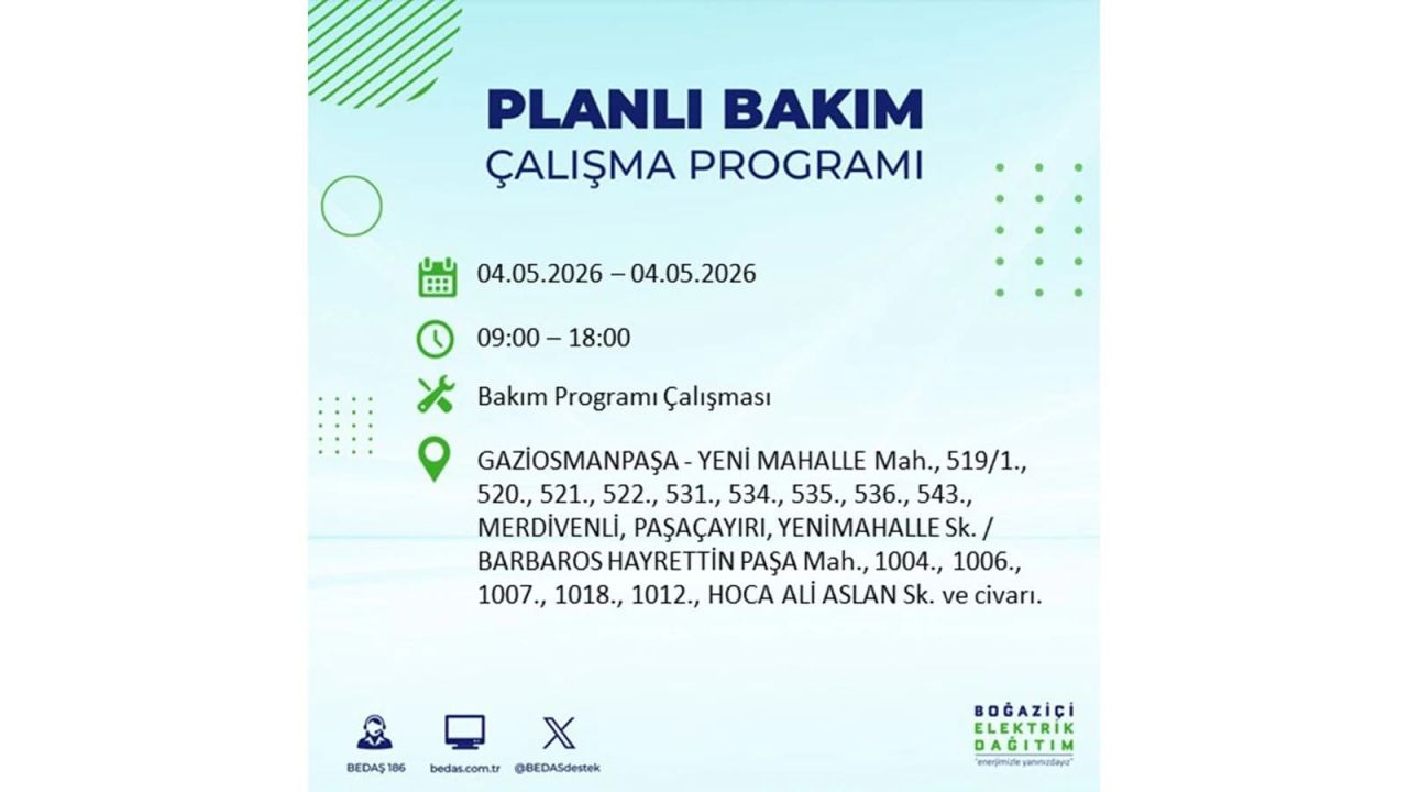 İstanbullular dikkat! Planlı elektrik kesintisi uyarısı 4 Mayıs 2026: İşte etkilenecek bölgeler 14