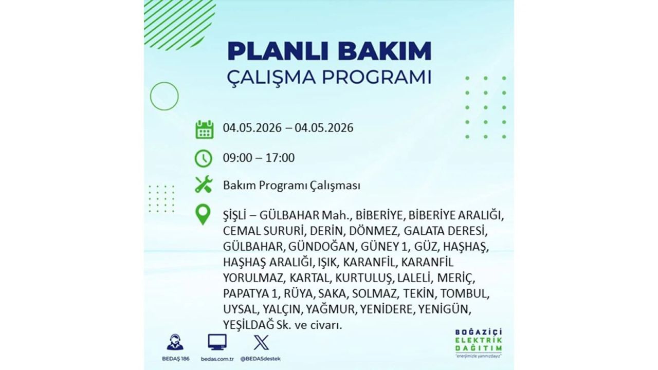 İstanbullular dikkat! Planlı elektrik kesintisi uyarısı 4 Mayıs 2026: İşte etkilenecek bölgeler 2