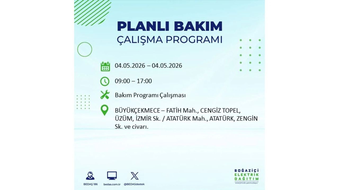 İstanbullular dikkat! Planlı elektrik kesintisi uyarısı 4 Mayıs 2026: İşte etkilenecek bölgeler 28