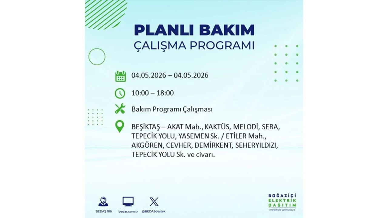 İstanbullular dikkat! Planlı elektrik kesintisi uyarısı 4 Mayıs 2026: İşte etkilenecek bölgeler 32