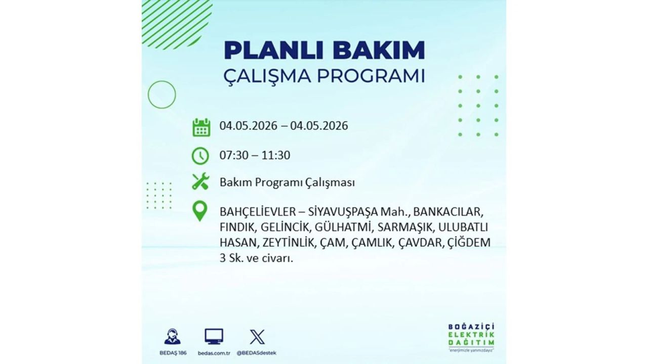 İstanbullular dikkat! Planlı elektrik kesintisi uyarısı 4 Mayıs 2026: İşte etkilenecek bölgeler 36
