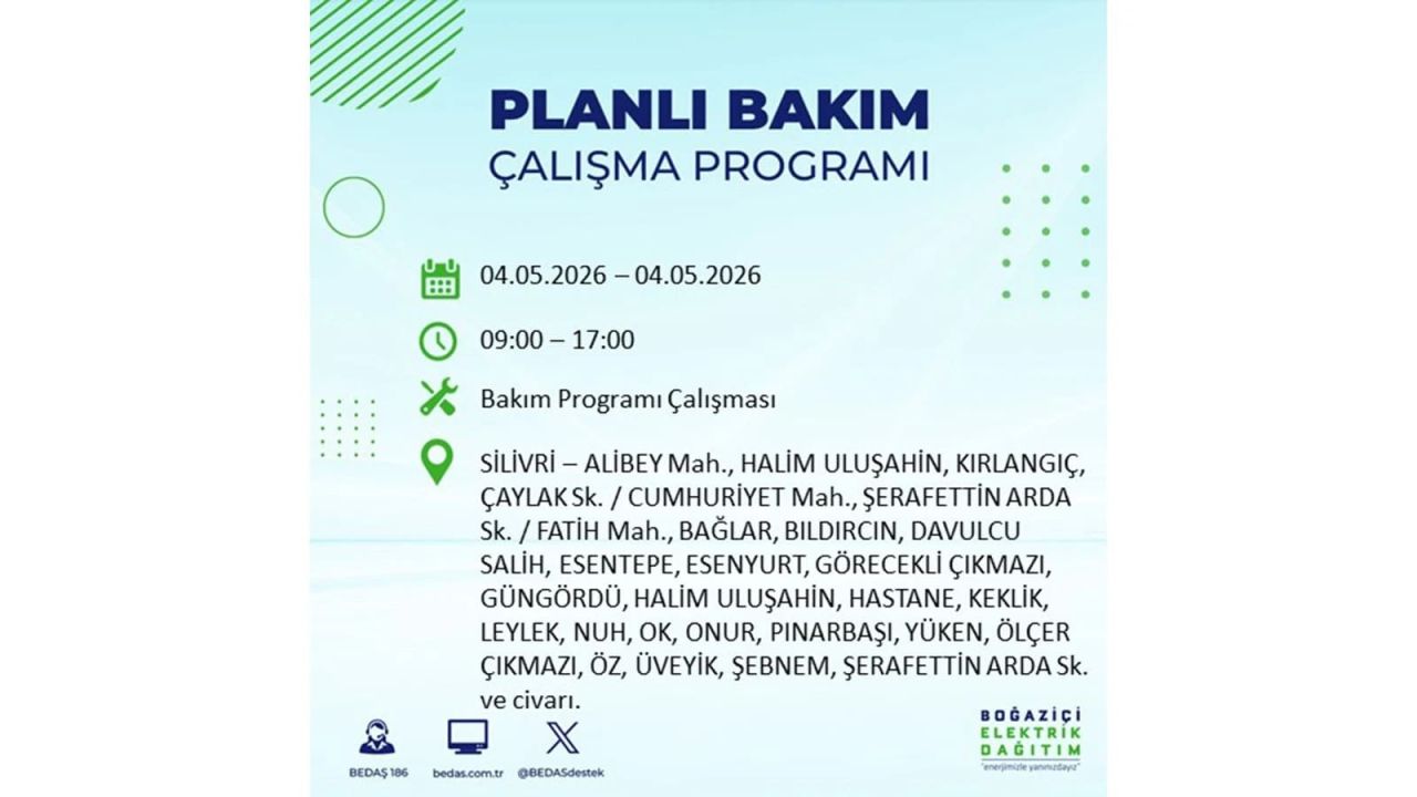 İstanbullular dikkat! Planlı elektrik kesintisi uyarısı 4 Mayıs 2026: İşte etkilenecek bölgeler 4