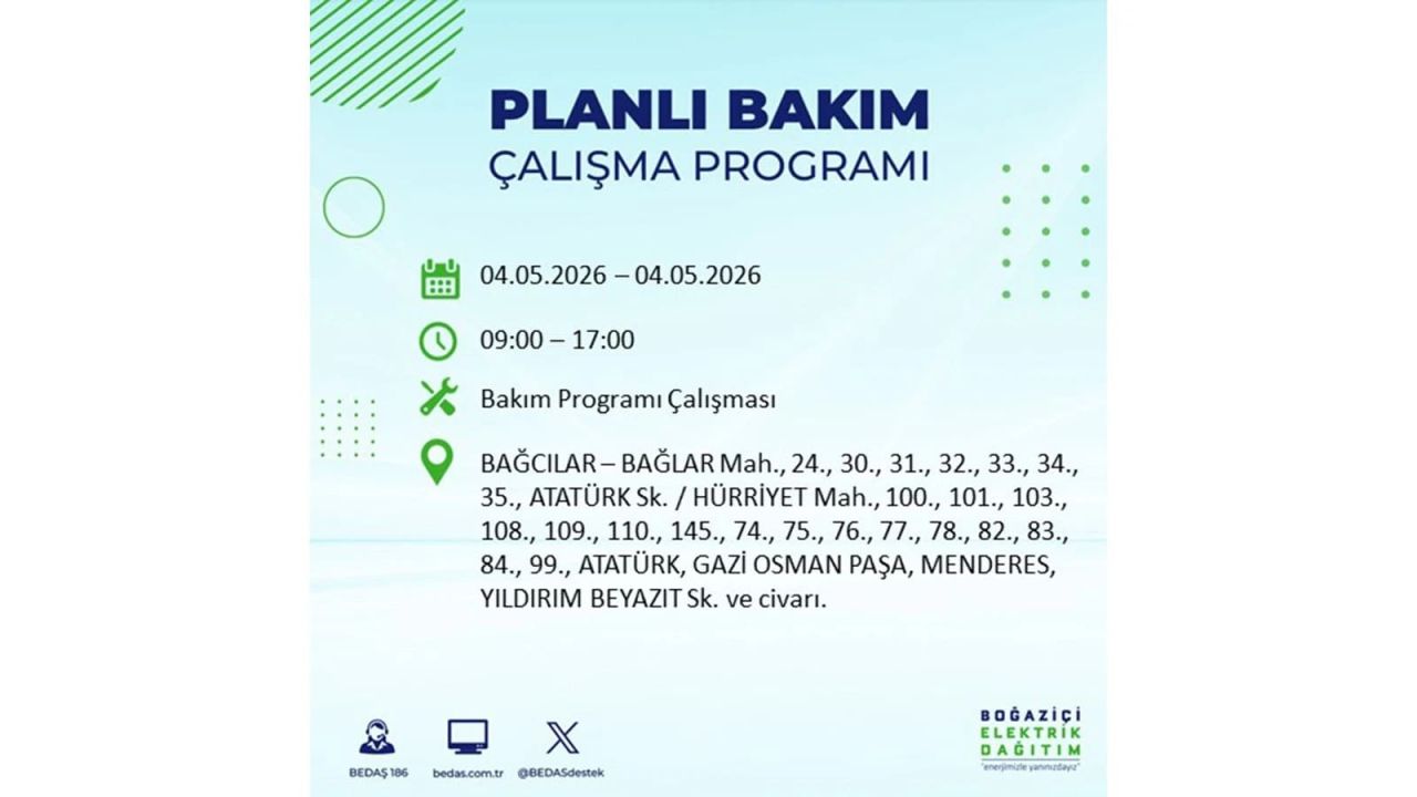 İstanbullular dikkat! Planlı elektrik kesintisi uyarısı 4 Mayıs 2026: İşte etkilenecek bölgeler 41