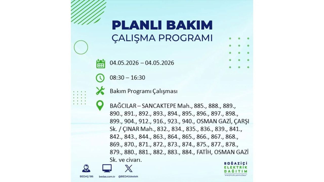 İstanbullular dikkat! Planlı elektrik kesintisi uyarısı 4 Mayıs 2026: İşte etkilenecek bölgeler 42